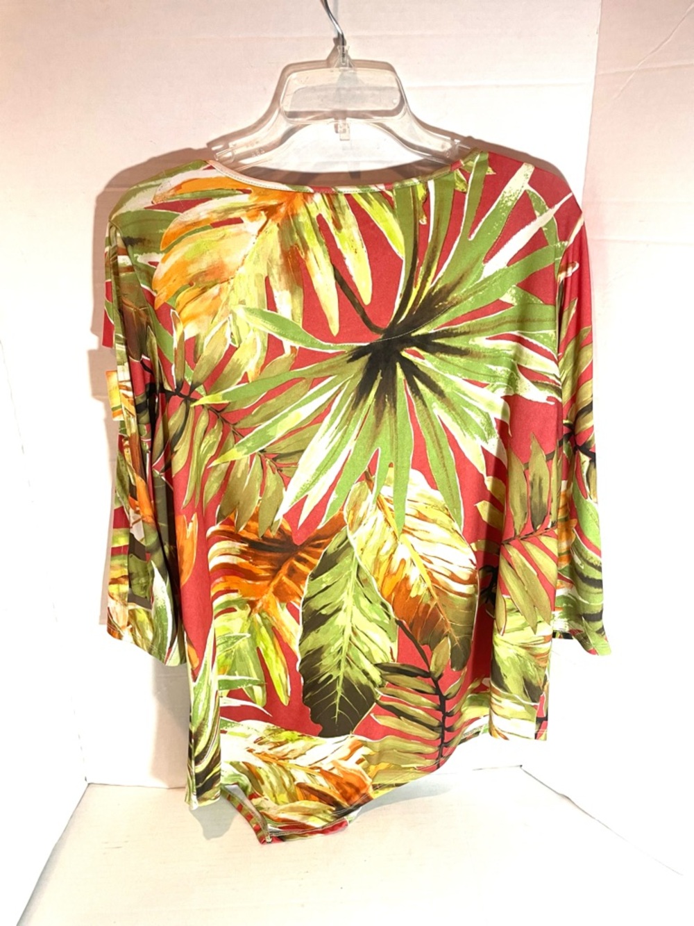 Alfred Dunner Tropical Leaf Tunic Keyhole Beaded Neck Cutout Sleeve Sz. Large - Picture 3 of 13